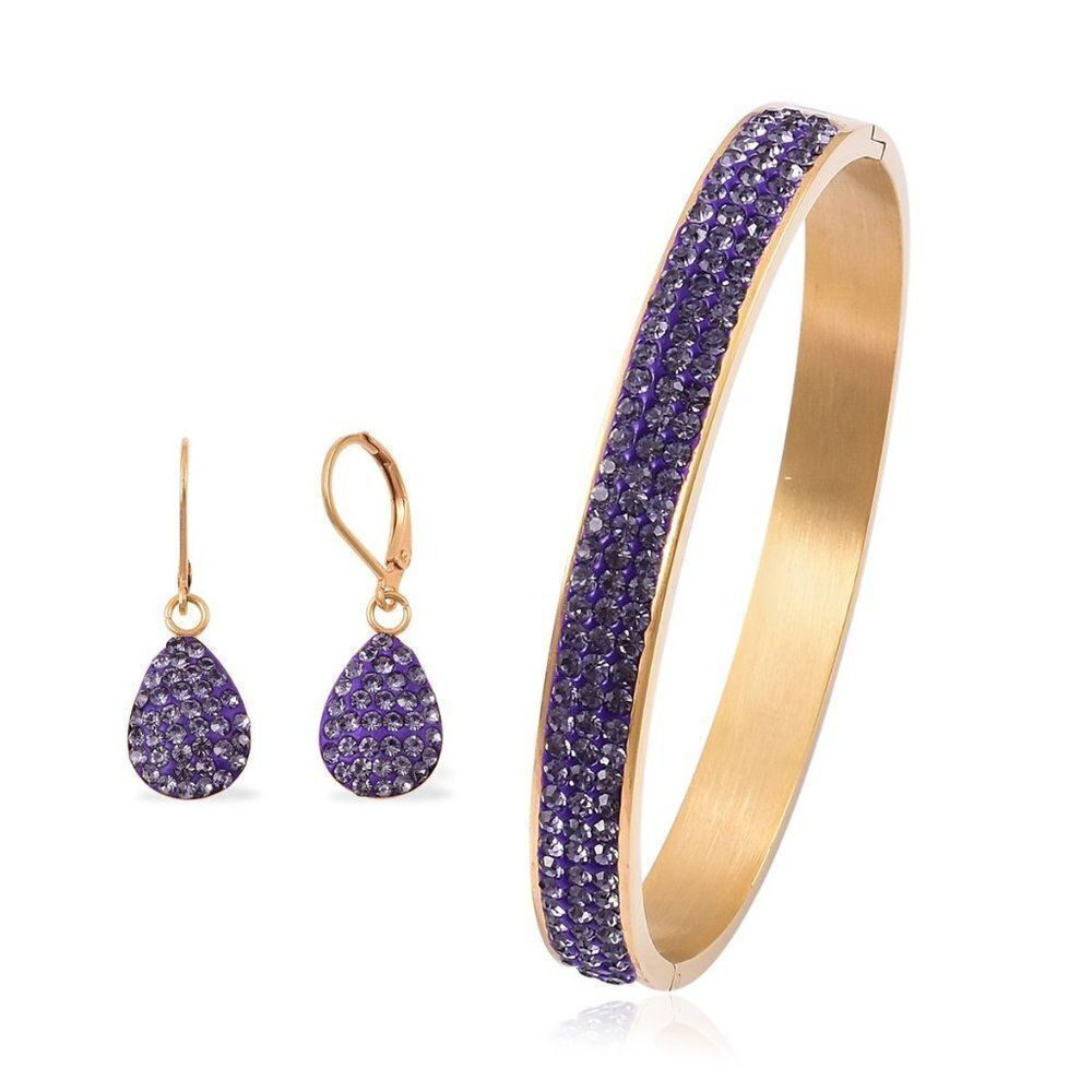Austrian Crystal ION Plated Bangle Set